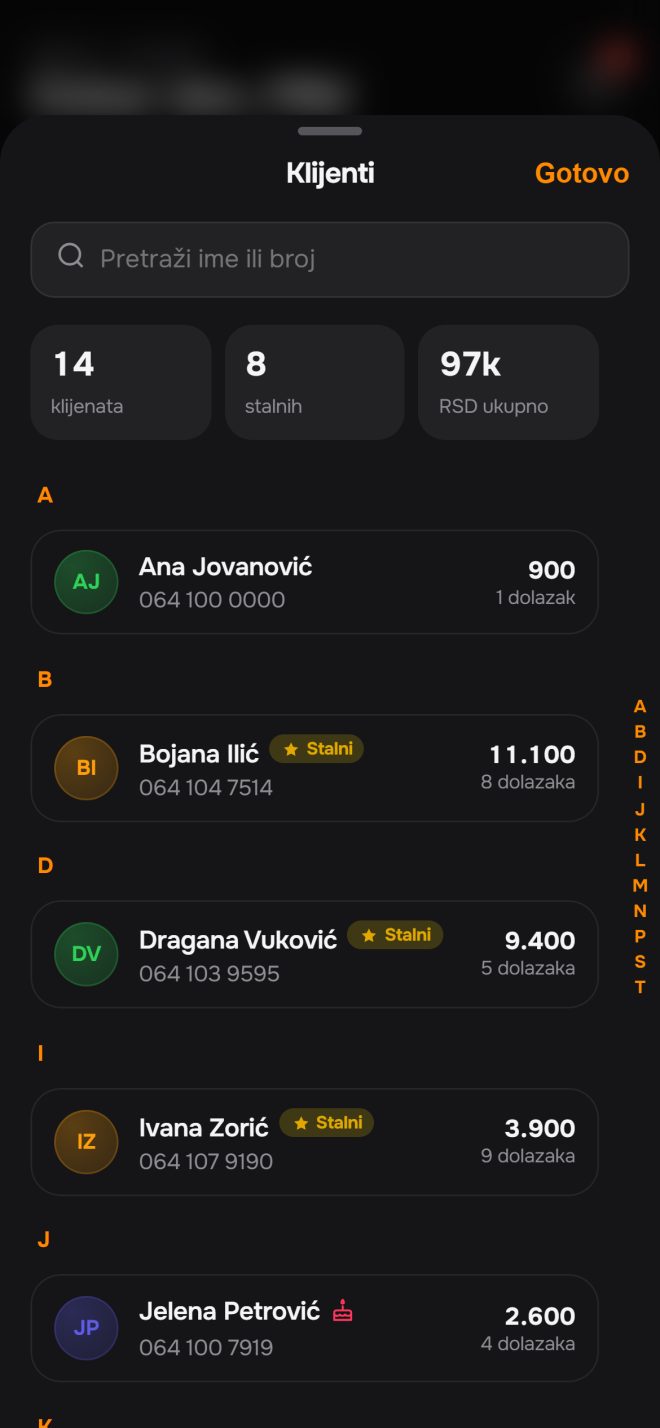 Spisak klijenata koji se pravi sam.