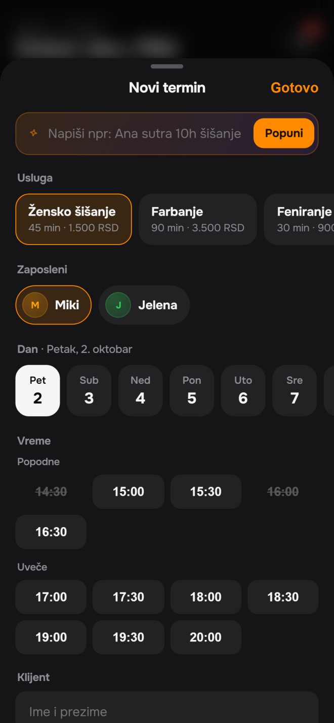 Klijent zakaže, vi samo prihvatite.
