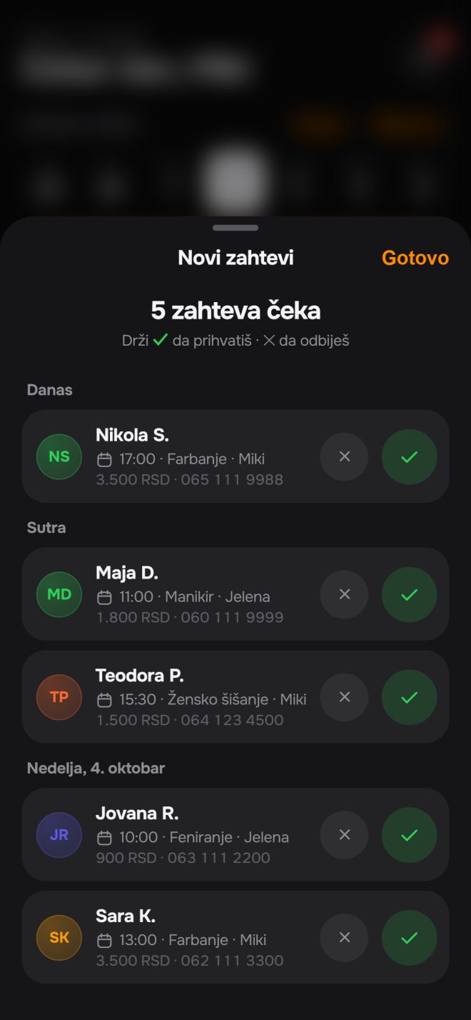Klijent zakaže, vi samo prihvatite.