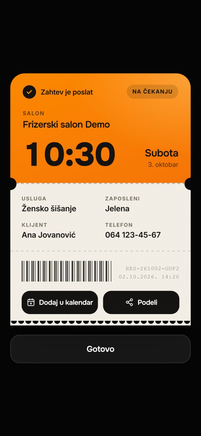 Link koji šaljete klijentima.